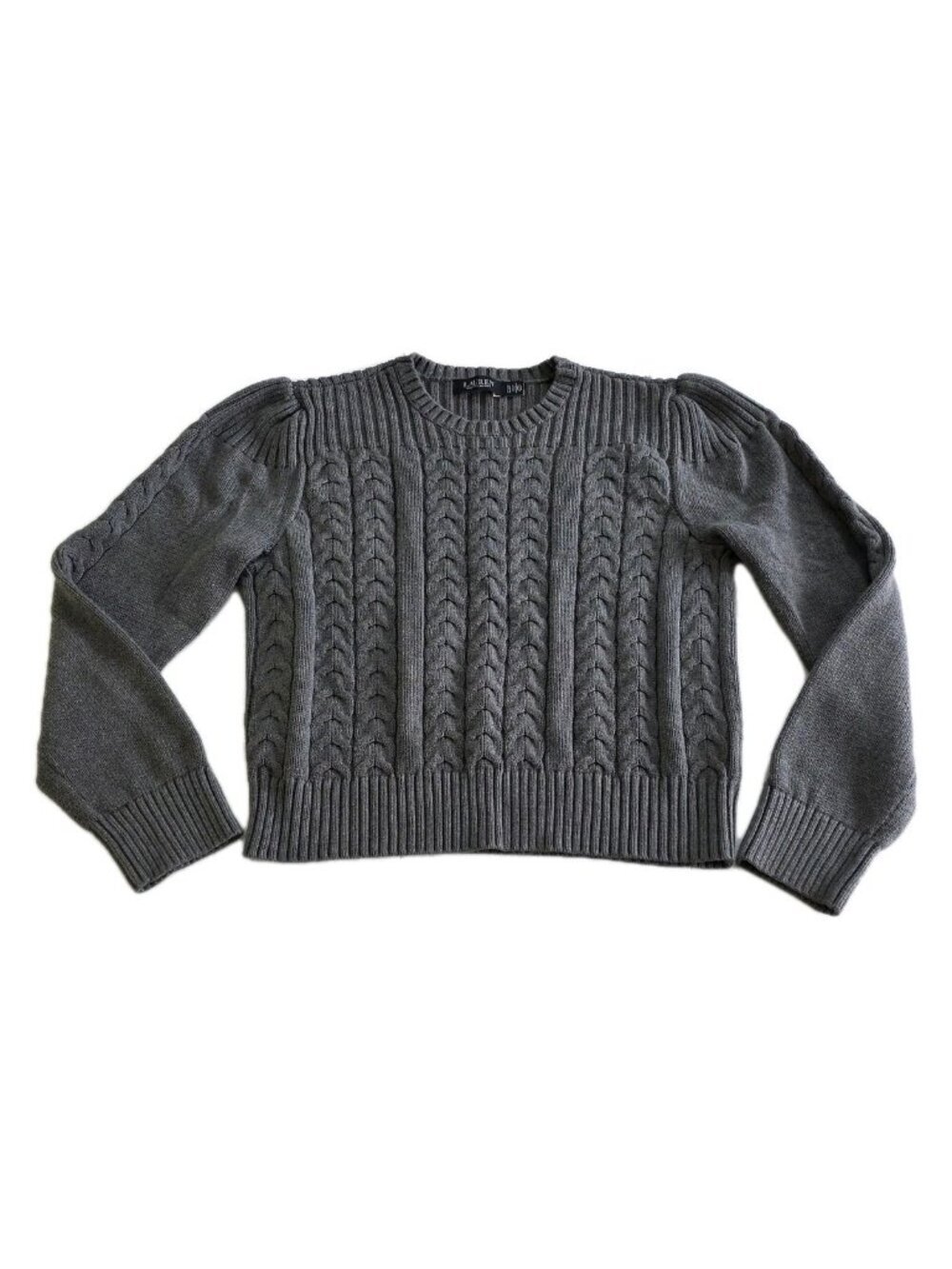 Lauren Ralph Lauren Cable Knit Sweater Womens XL Gray Cotton Preppy Minimalist